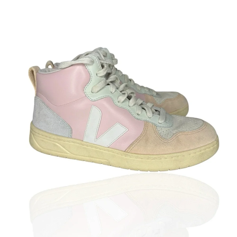 Veja V-15 Leather Petale Sneakers Size 8 / 39 EUR Womens White Multi Shoes Suede